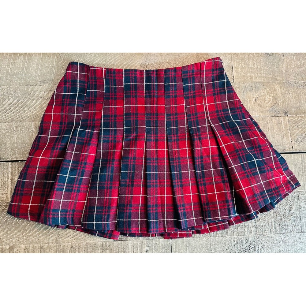 XXi Red & Navy Plaid Pleated Micro Mini Skirt Junior's Small Vintage 1990's